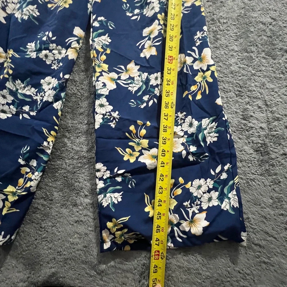 Navy Blue Floral Wide Leg Jumpsuit Sleeveless Cutout Back Tie Size S/M